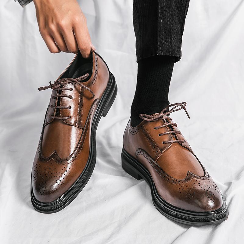 Summer Brock British style suit wedding groom business dress casual heightening leather shoes brown