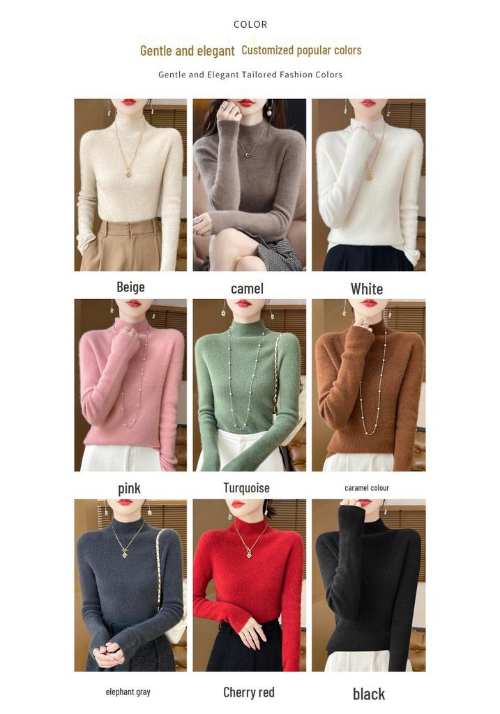 Women's Designer-Inspired Slim Fit Half-High Collar Knit Sweater, Thick Solid Color, Perfect Autumn/Winter Base Layer