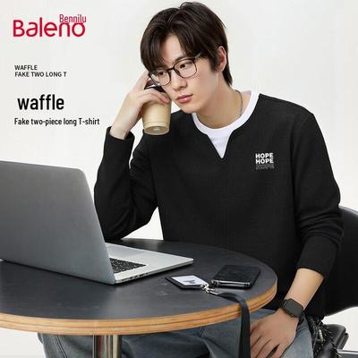 Baleno Men's Waffle Knit Long-Sleeve Round Neck T-shirt