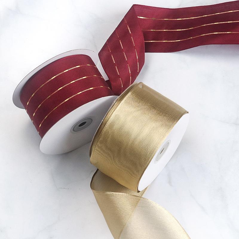 Ribbon Christmas Red Decorative Cuffed Edge Iron Copper Wire Shaping Special Ribbon Gift Packaging Box Tied Floating Ribbon Crafts Making Ribbons