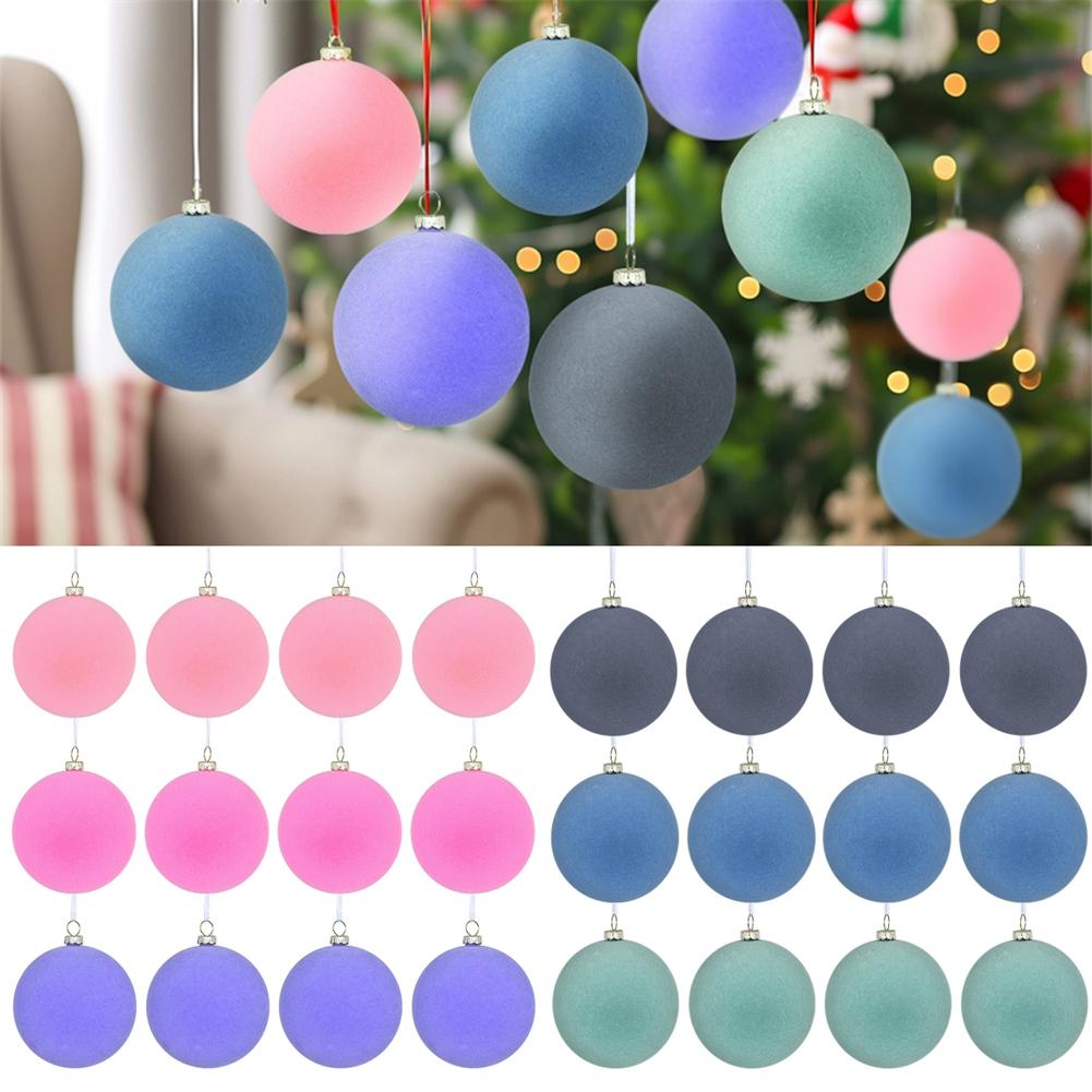 Decorative 12Pcs Flocked Christmas Ball Ornaments for Trees Elegant Velvet Hanging Decorations for Seasonal Cheer