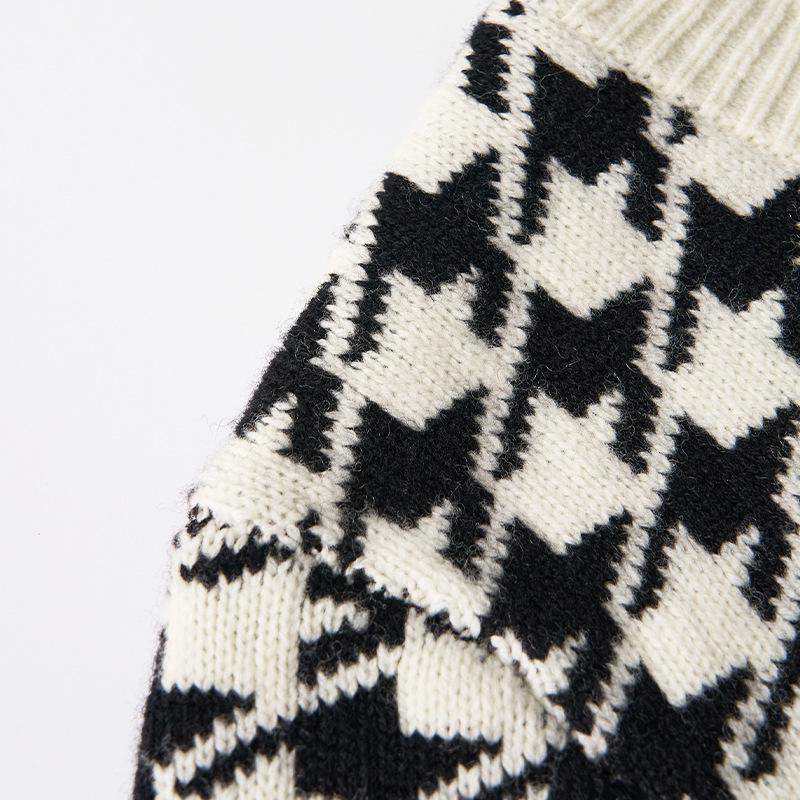 Northern Deer Women's Houndstooth Knit Wool Cardigan - 100% Wool, Warm Winter Wear, Style 251460