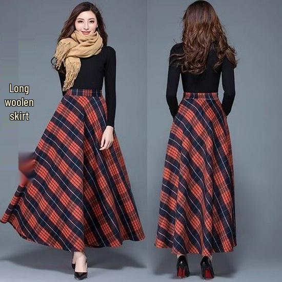 Damen Winter Wollrock mit hohem Bund, A-Linie, mittellang - Warm, Vielseitig, Kälteschutz, Figurschmeichelnd, Weiter Saum.