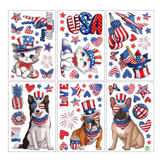 

6 шт. статических наклеек ко Дню независимости, легко наносить, многоразовые наклейки на окна, патриотическое украшение для дома и улицы 4 июля Sets