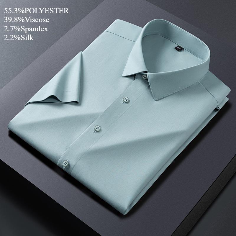 Luxury hight qulity short sleeve shirts for men Silk slim fit formal shirt summer thin  hawaiian clothes soft ModaL office tops