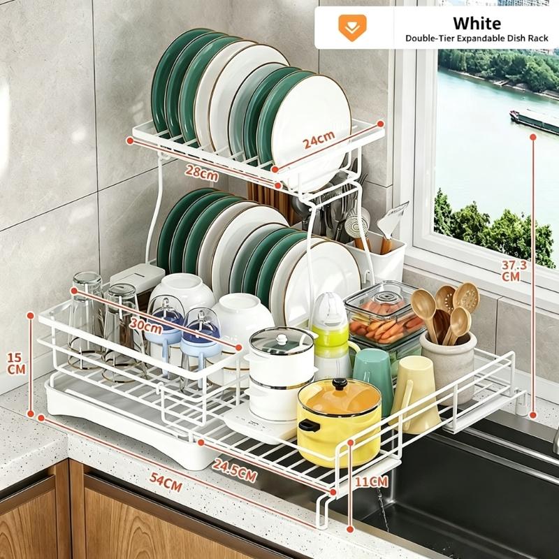 Expandable Over Sink Dish Rack Metal Open Wire Drainer for Plates Bowls Cups and Everyday Dish Drying Tasks for Household Use