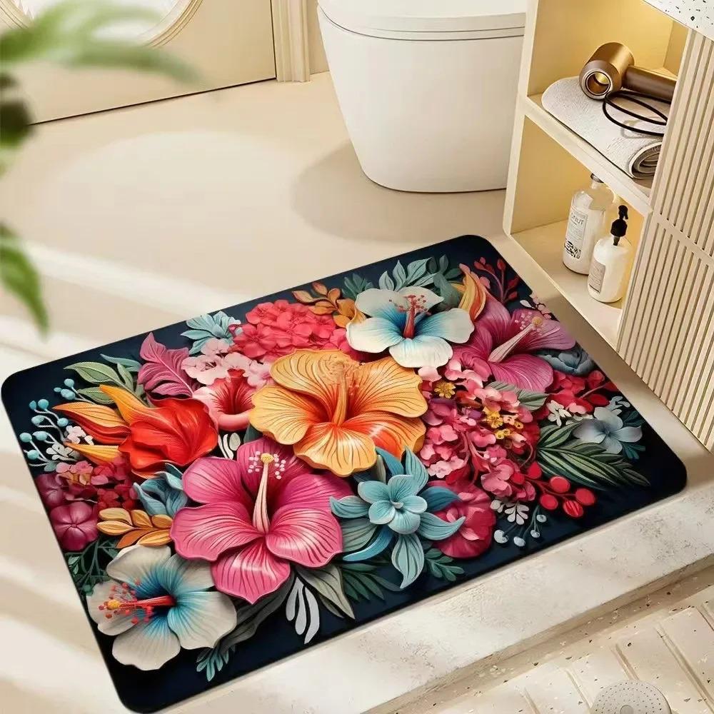 Minimalist Peach Blossom Floor Mat Non Slip Soft Rug Bedroom Hall Decor Flower Print Household Mat