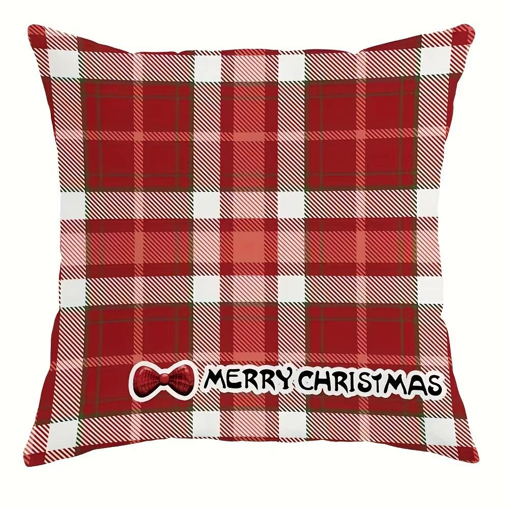 

Christmas Pillowcase Snowman Ornament Plaid Reindeer Design For Sofa Bedroom Decor Flat Printing Technology 18x18Inch