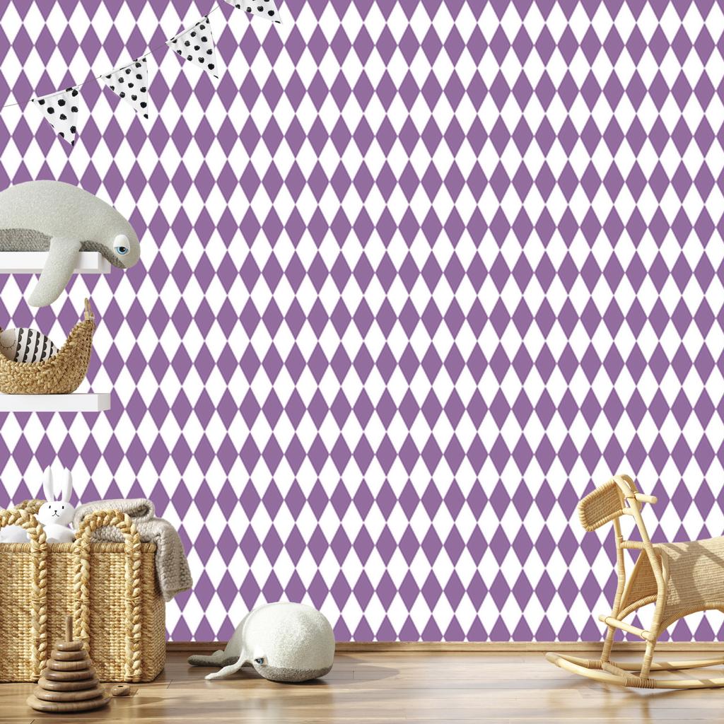 Harlequin Diamonds wallpaper purple, light gray background 50x1000