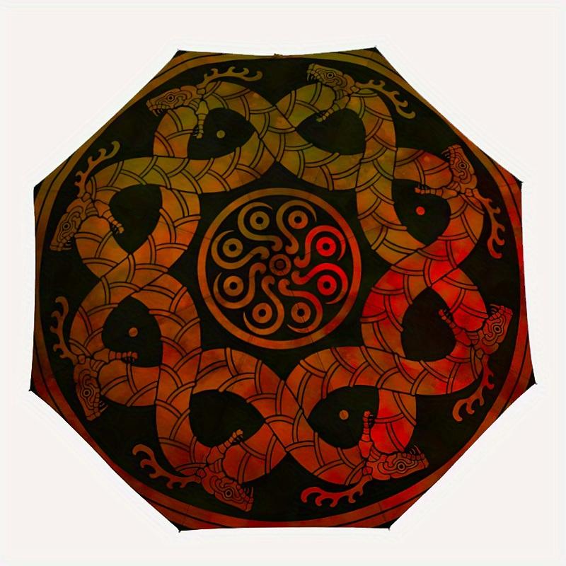 

1pc Serpent Mandala Automatic Open/close, Heavy-Duty Iron Frame & 8-Rib structure, Compact Folding Umbrella for Women/Men, All-Season Travel, Hallowee
