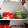 420ml Christmas Tree Ceramic Water Cup Creative Milk Mug with Lid Spoon Afternoon Camellia Flower Tea Coffee Cup Christmas Gift