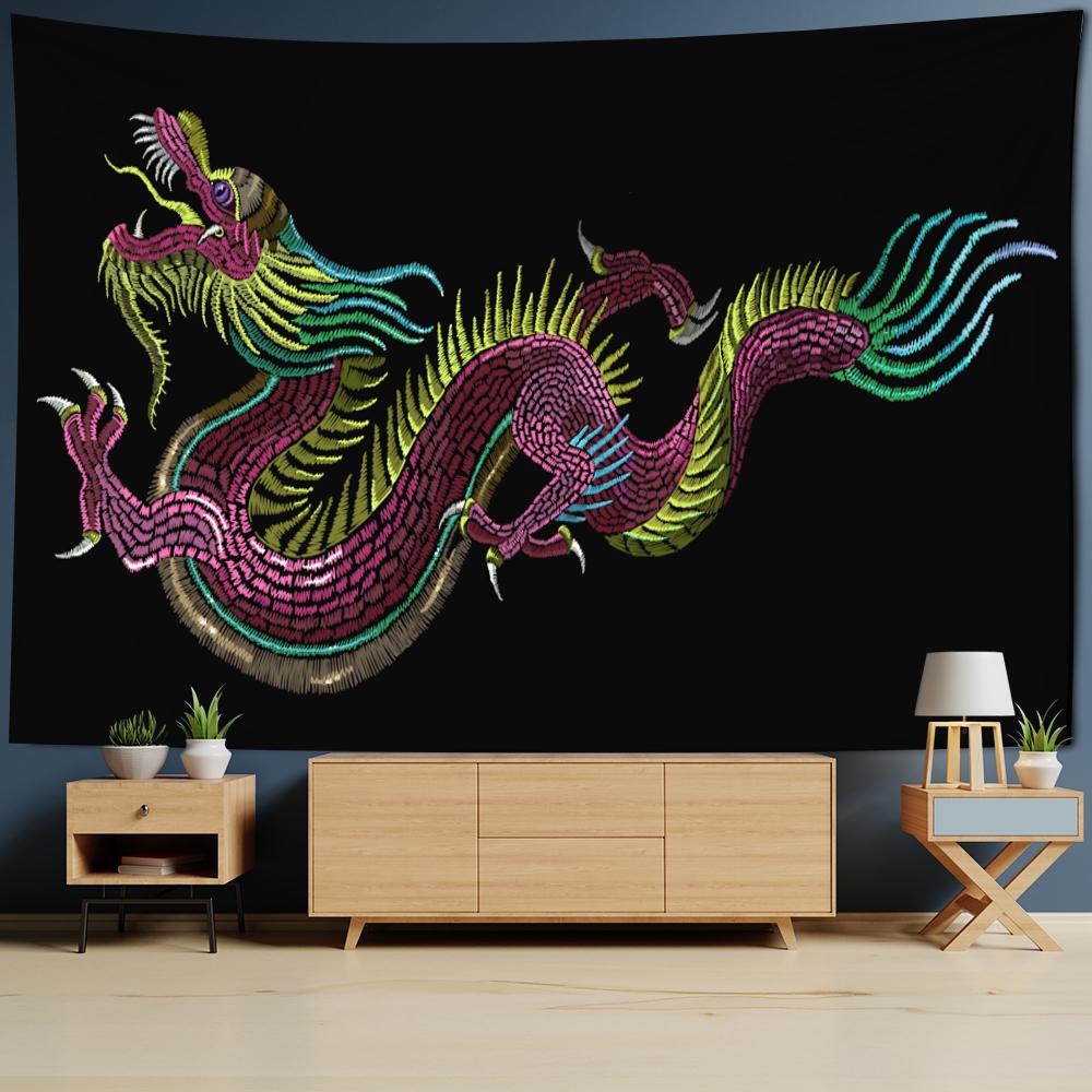 

Гобелен с тотемом китайского дракона, настенное крепление, богемный домашний декор для спальни, художественный настенный гобелен, домашний декор 95x70cm
