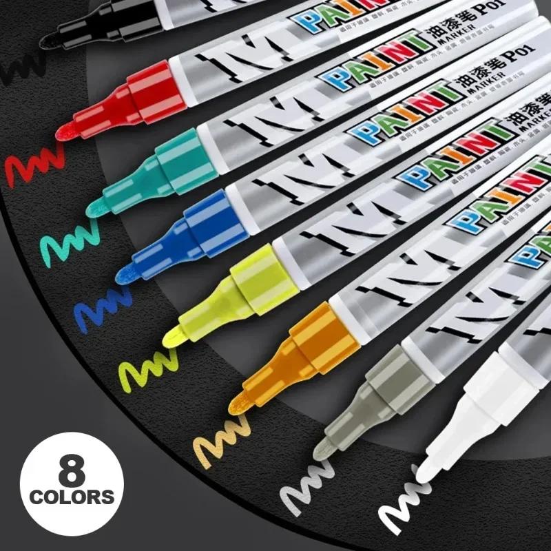 Car Paint Scratches Repair Brush Pen Waterproof Water Paint Marker Pen Car Tire Tread Care Automotive  Black White Red Silver
