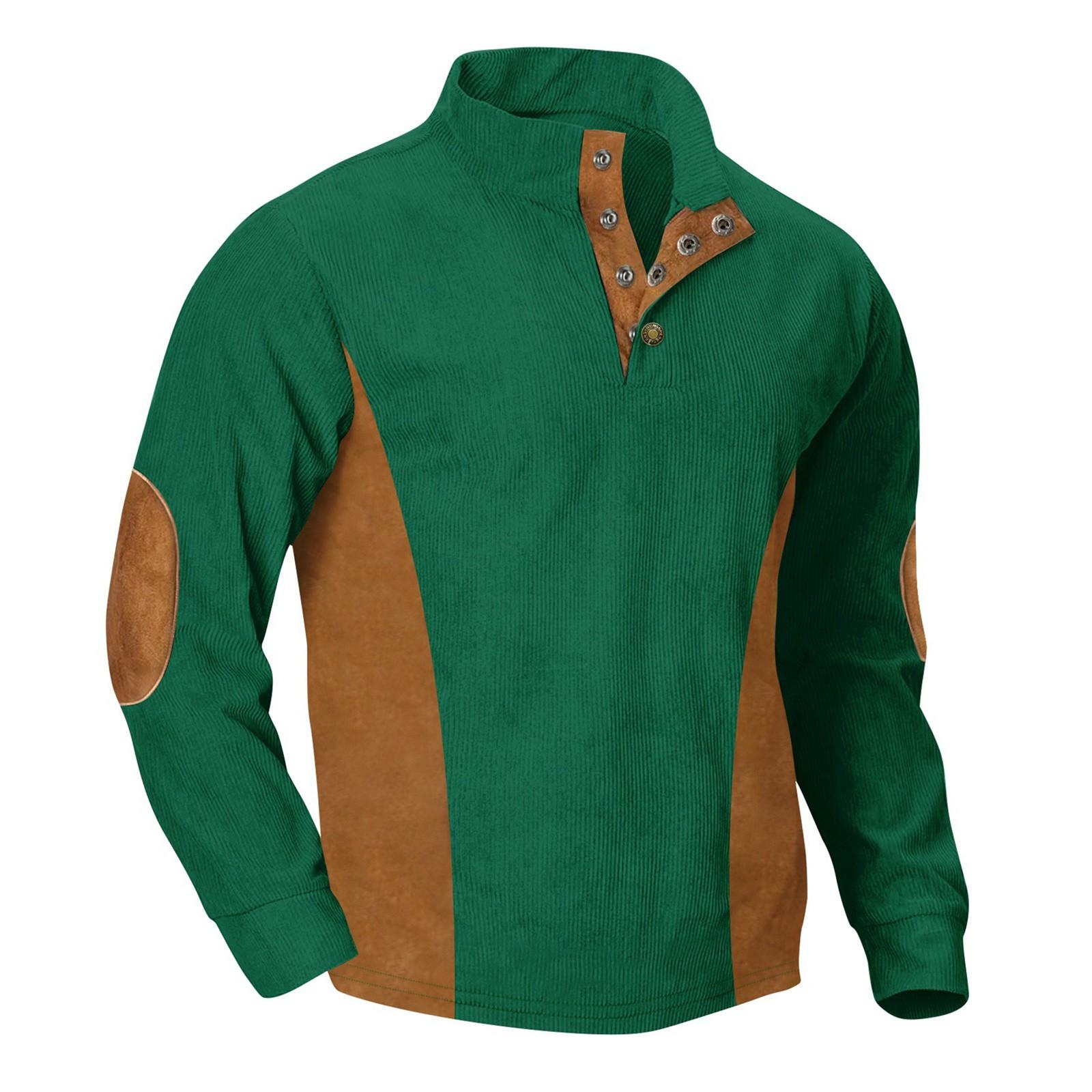 Мужская повседневная вельветовая толстовка с воротником-стойкой и длинными рукавами в полоску XL зелёный