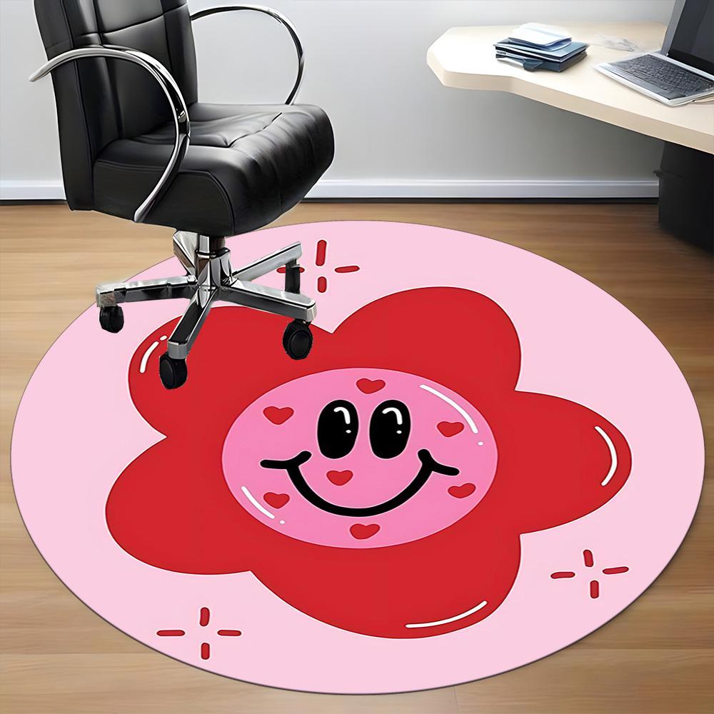 1pc Flower Heart Office Round Area Rug, Mat Suitable For Office, Under Office Chairs Bedroom Living Room Home Decor, Room Deco