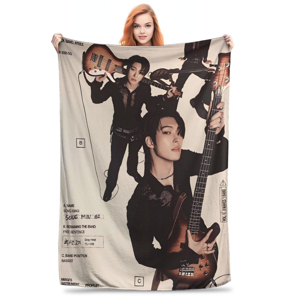 Soft Warm BlanketKids Decorative Kpop Ateez Band Throw Blanket Flannel Bedspread For Living Room Funny Sofa Bed Cover