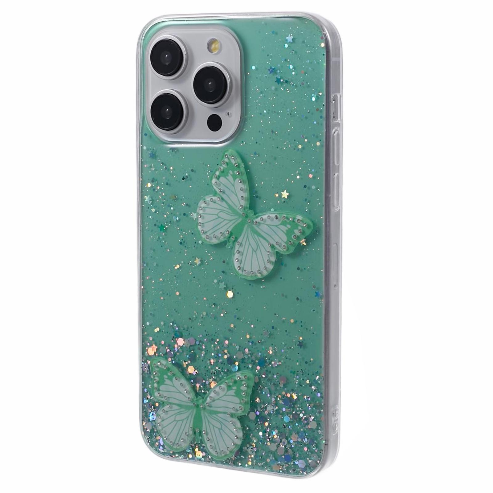 Серия AW Чехол для iPhone 16 Pro Max Милый Блестящий Эпоксидный Бабочка ТПУ Чехол для Телефона A