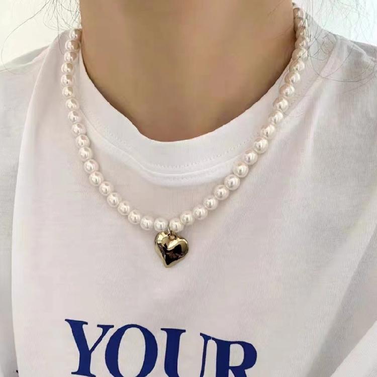 Artificial Pearls Necklaces Neck Jewelry Heart Pendant Necklaces CCB Material
