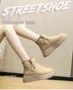 Women's Fleece-Lined Cotton Mid-Top Platform Boots - Warm, Thick Sole, Comfortable Snow Shoes