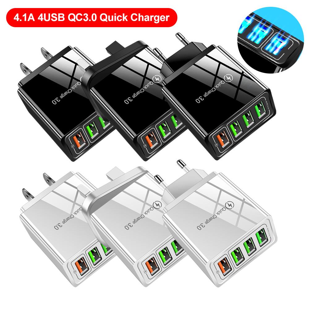 

4-Port Luminous QC3.0 Fast Charger 4.1A with European, American, and British Plugs UK Standard Black