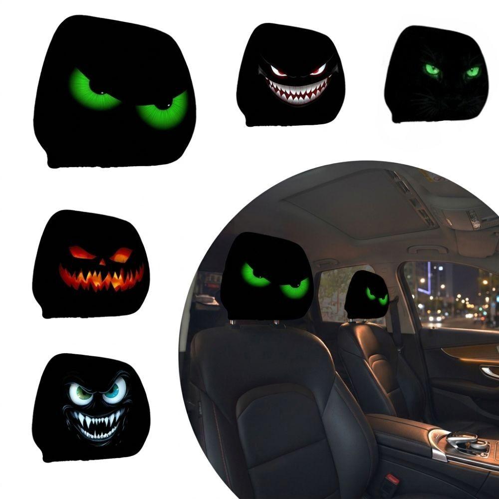 2PCS Funny Face Printing Car Seat Cover Black Car Headrest Protector Car Headrest Cover  Halloween