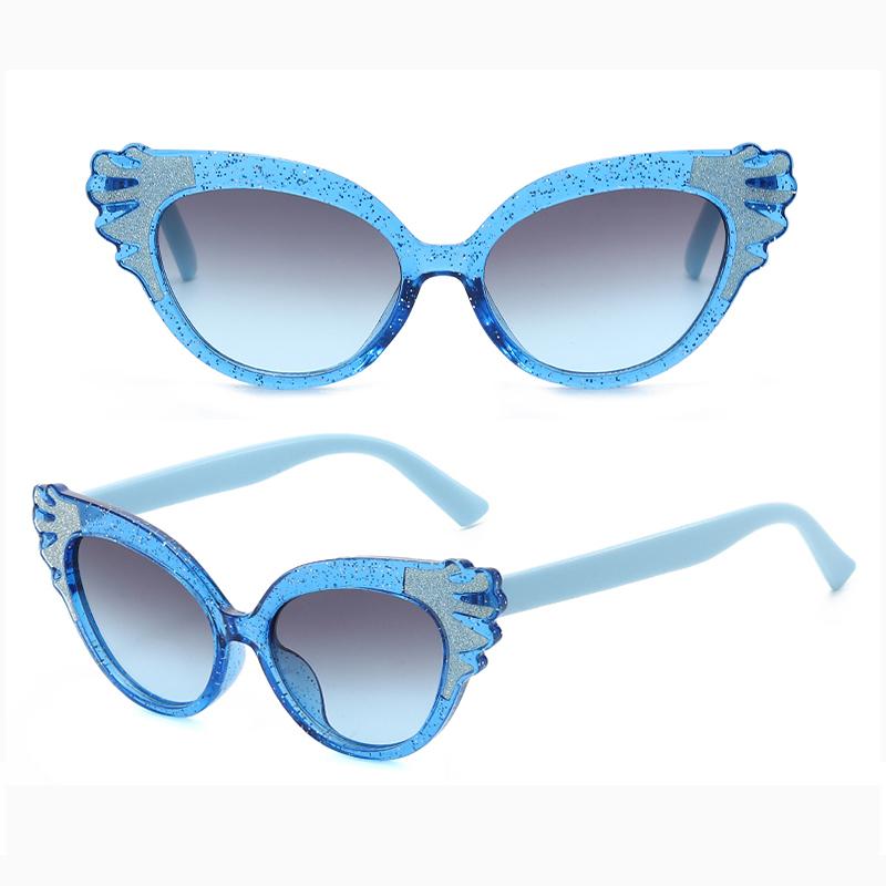 Kids Cute Glitter Cat Eye Sunglasses Lovely Wing Decor Frame Anti-UV Gradient Lens Colorful Fashion Eyewear for Boys and Girls Party Beach Outdoor