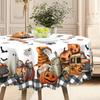 1-Piece Halloween Tablecloth, Grimace Pumpkin And Ghost Design - Black And White Checked Edge, Polyester Fabric