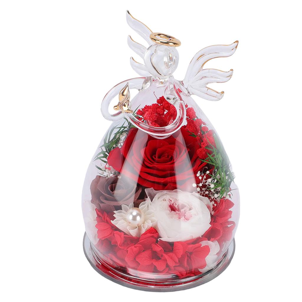 Preserved Rose Glass Figurine Multifunctional LED Light Preserved Flowers Decor for Anniversary Birthday
