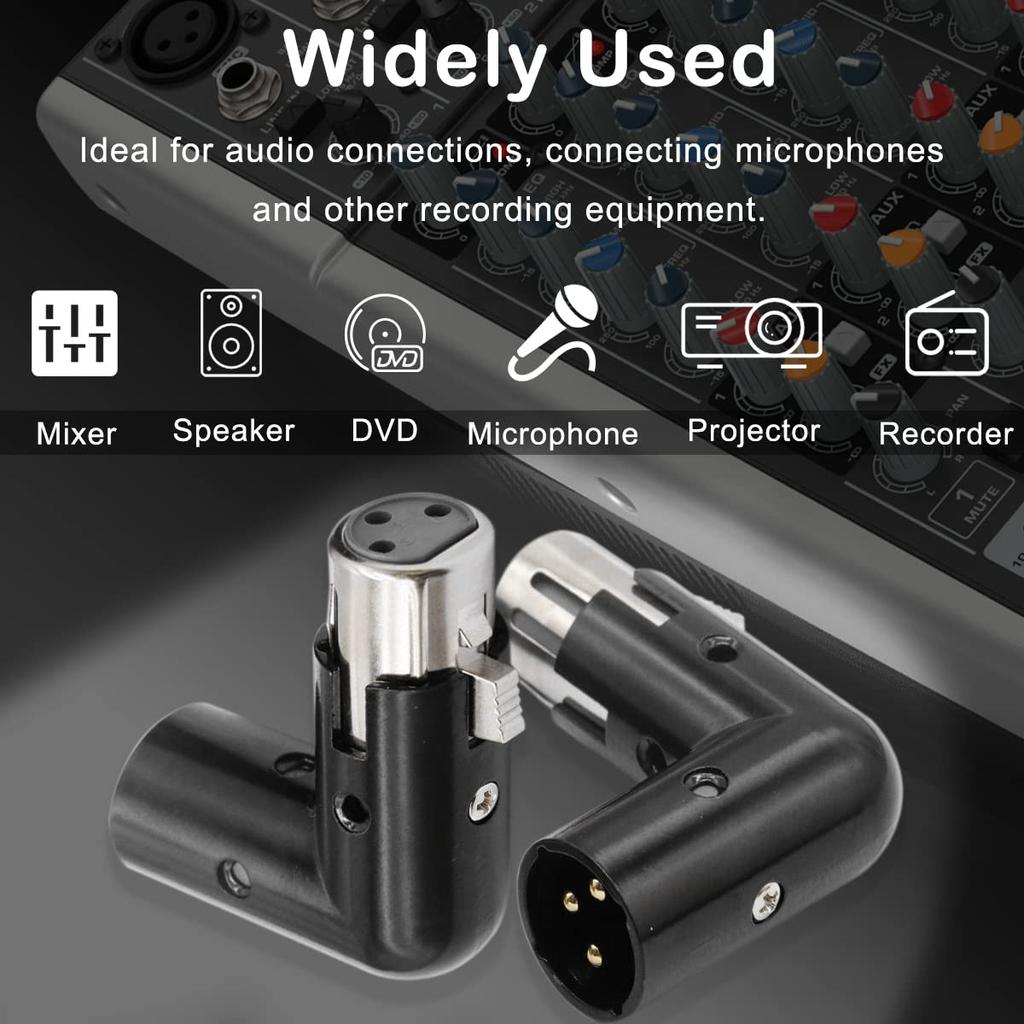 Xiatiaosann XLR Angle Adapter 3 Pin Dual Male Female Connector 90 Degree Adjustable 4 Different Angle Right Left Plug Socket Mixer Microphone Audio