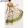 BITCED Spring/Summer Casual Maxi Dress for Women Spaghetti Strap Printed Linen 9 Colors Full-Skirted Dress