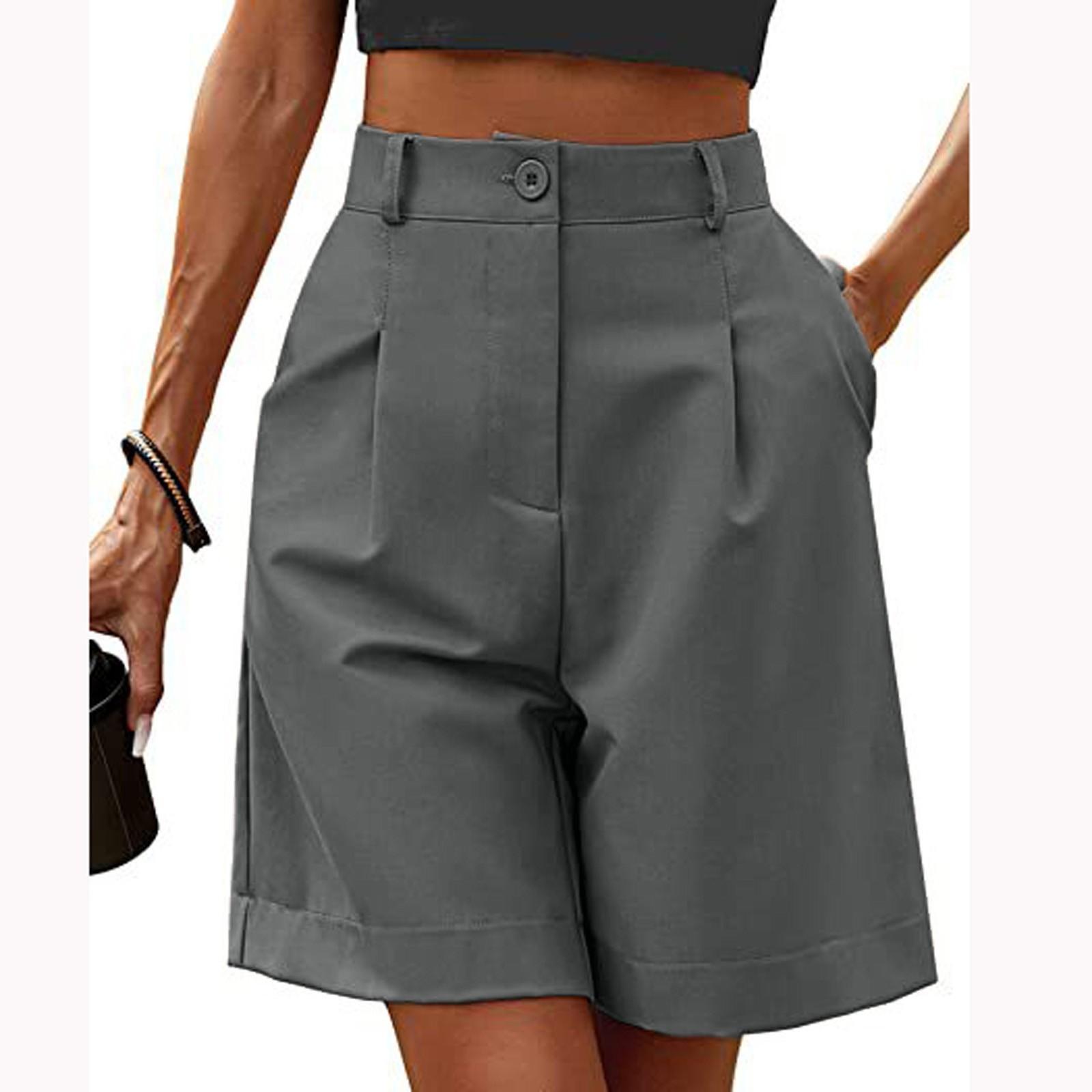 

Женские повседневные свободные пляжные брюки, однотонные свободные повседневные пятые брюки с высокой талией и карманами XXXL