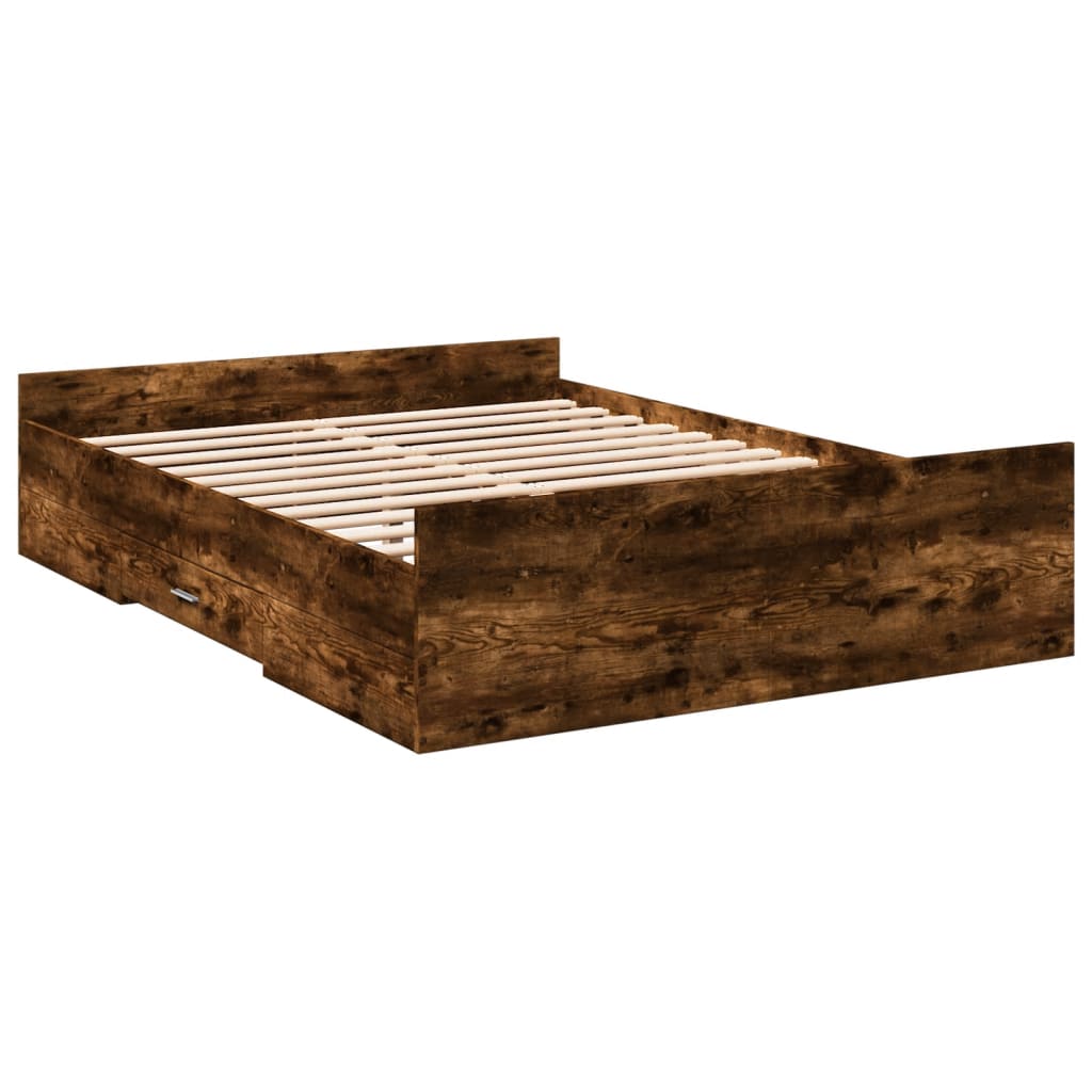 Bed Frame with Drawers Smoked Oak 140 X 190 Cm Wood Based Material