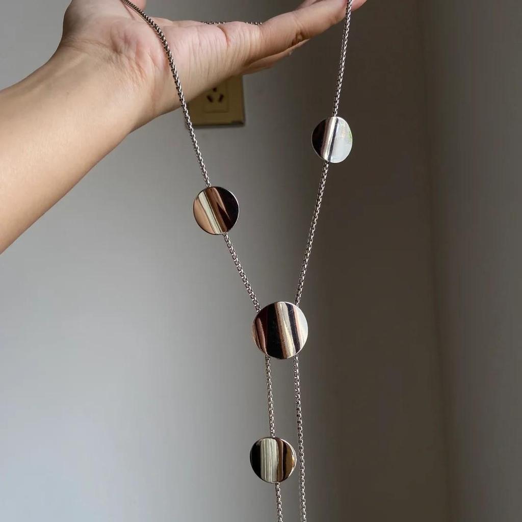 Gold or Silver Disc Tassel Necklace: Chic Retractable Clavicle Chain