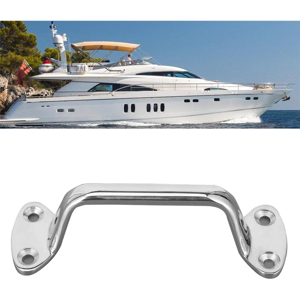  Large 5.81" 316 Stainless Steel Marine Door Handle – Heavy-Duty Mirror Polish – For Yachts, Boats, RVs, Bathrooms – 4-Hole Mount