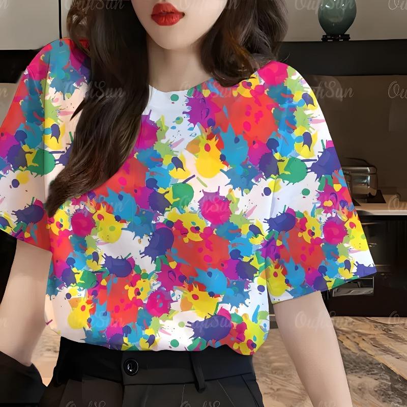 Summer Hot Sale Beautiful Star 3D Print Short Sleeve round Neck T-Shirt Women's Fashionable Casual Polyester Top