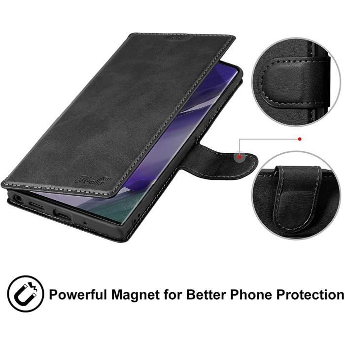 Coque portefeuille - Samsung - S22 Ultra - Noir - Verre trempé - Cuir PU