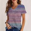 Blumen-Streifen-Print V-Ausschnitt Kurzarm T-Shirt Vielseitiges Bequemes Modisches Lässiges Damen T-Shirt