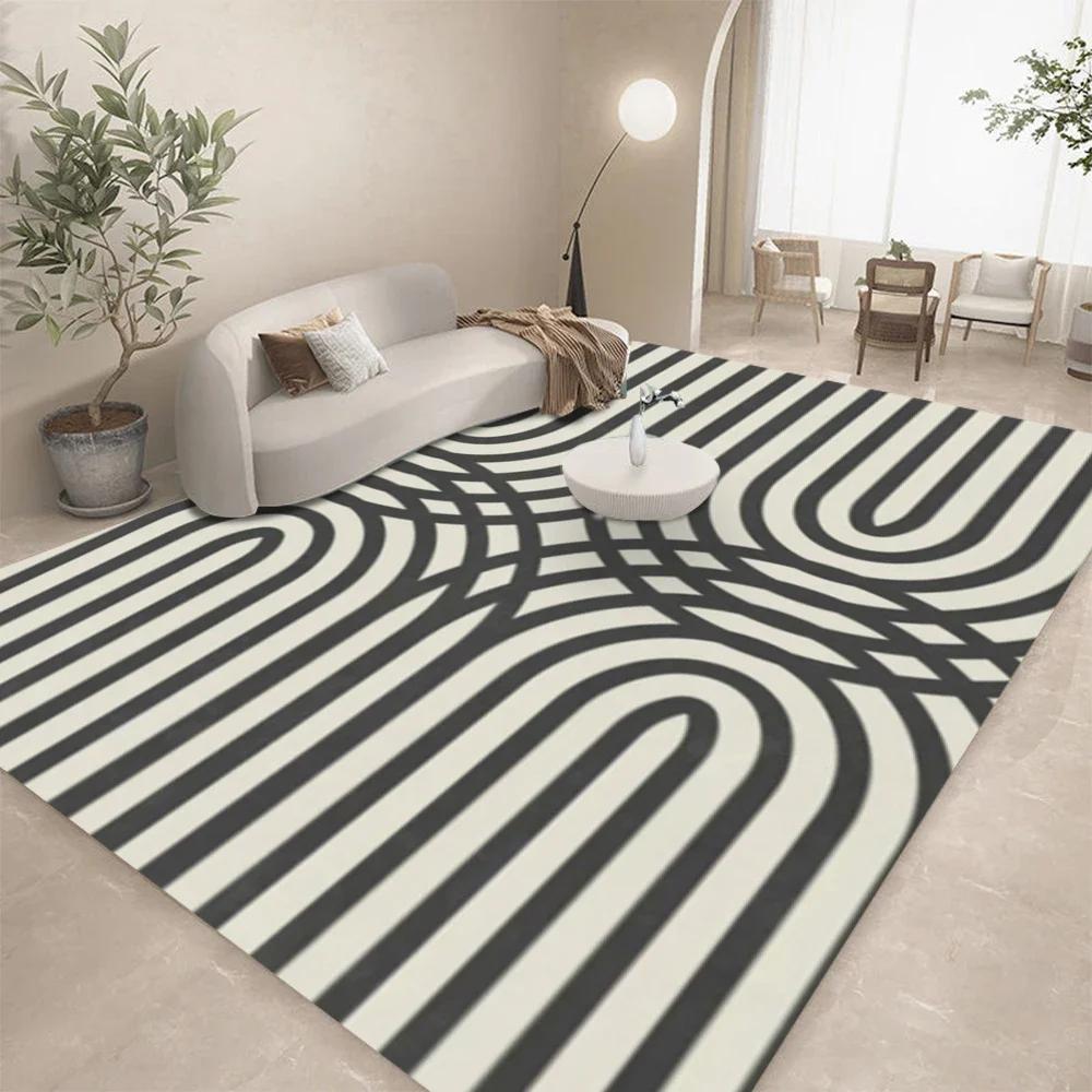 Black White Geometric Line Abstract Art Carpet Living Room Sofa Decor Kitchen Table Mat Leisure Room Nonslip Floormat Halloween
