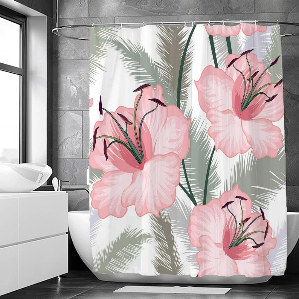 Elegant Floral Flowers Retro Rose Shower Curtain Polyester Bath Curtain Bathroom Decor Washable With Hook