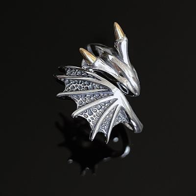 Retro Small Flying Dragon Rings for Women Men Vintage Silver Color Hip Hop Open Adjustable Ring Jewelry Accessories