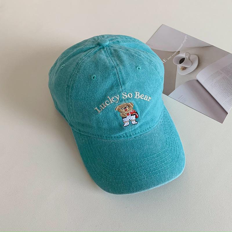 Washed cartoon bear hat female letter embroidery cap versatile couple baseball cap sun hat
