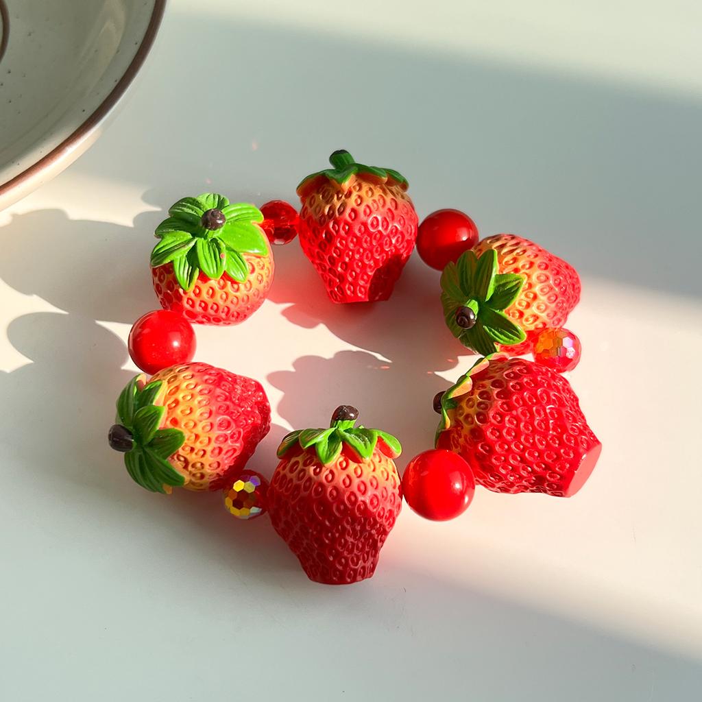 Bohemian Summer Fresh 3D Fruit Elastic Bangle Dopamine Colorful Resin Beaded Bracelet Unique Jewelry Gift Exaggerated Bracelet