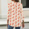 Women's Casual Christmas Print V-Neck 3/4 Sleeve Button-Front T-Shirt