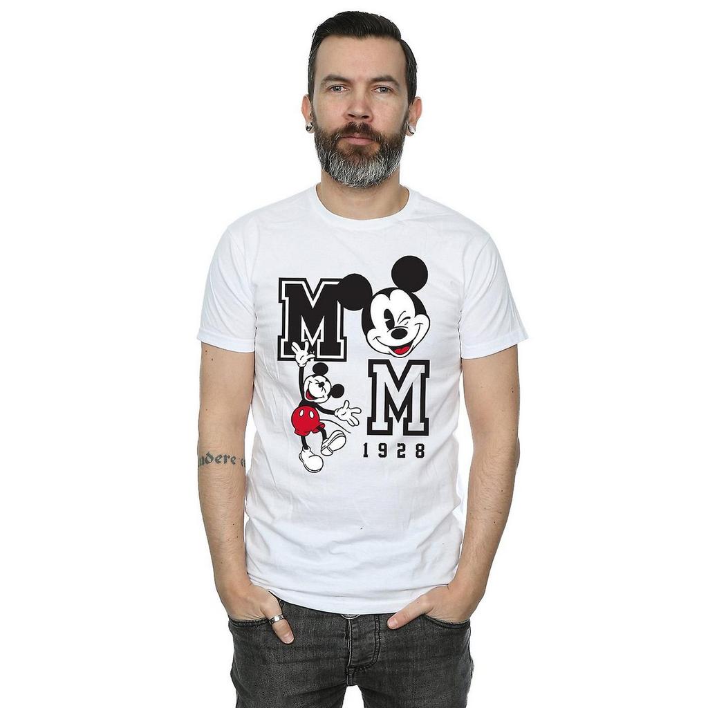 Disney Mens Mickey Mouse Jump & Wink Cotton T-Shirt