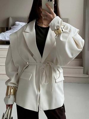 2025 Autumn/Winter Women's V-neck Waist-cinching Lace-up Jacket - European & American Fashion, Slimming & Versatile Design