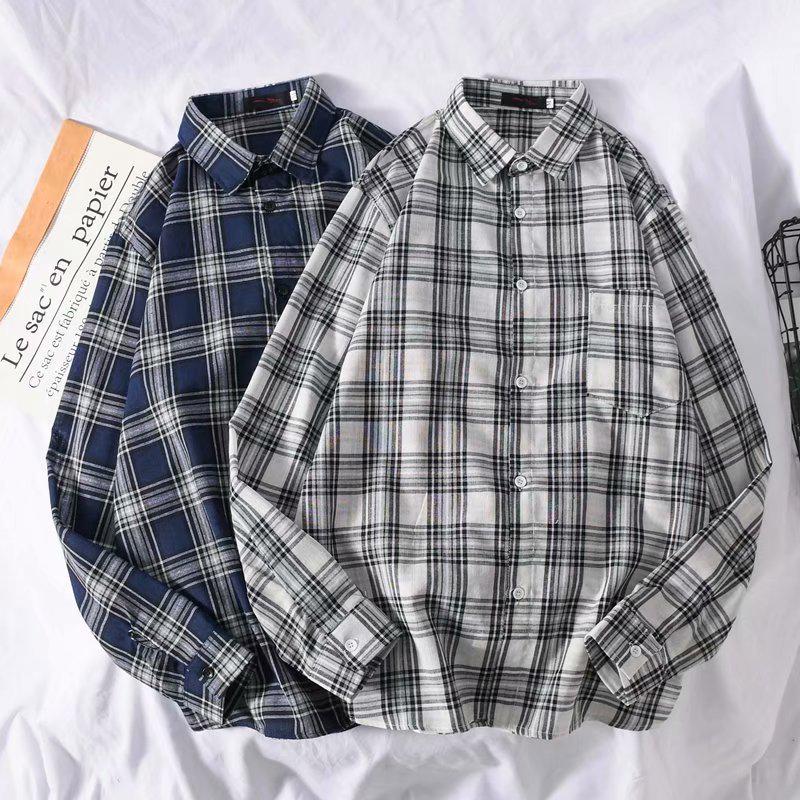 Men's Long-Sleeve Plaid Shirt - Trendy Hong Kong & Korean Style, Lightweight, Casual, Versatile Jacket for Spring & Autumn