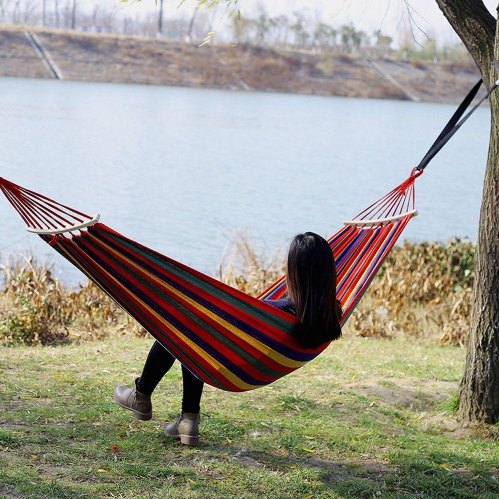 Thick Canvas Outdoor Hammock Wide Design Good Load-bearing Swing Hammock Breathable Hanging Bed Beach Leisure Activities