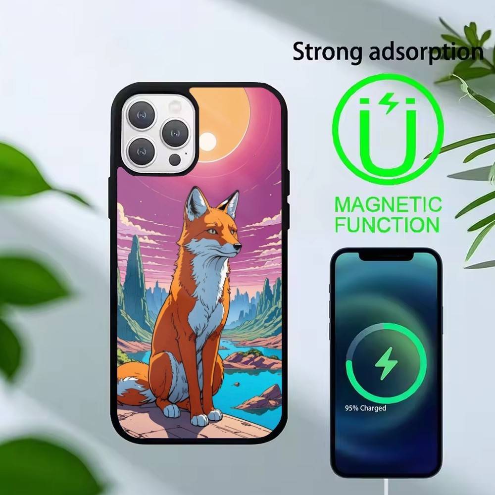 Sunny Fox Phone Case For iPhone 14,16,15,13,17,12,Plus,Pro,Max Magnetic For Magsafe Frosted Cover