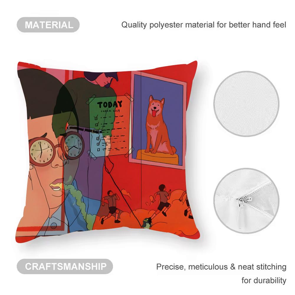 Abstract Funny Illustration Cushion Cover Anti-dustmite Pillowcase Invisible Zipper Silky Short Plush Sofa Cushion Cover