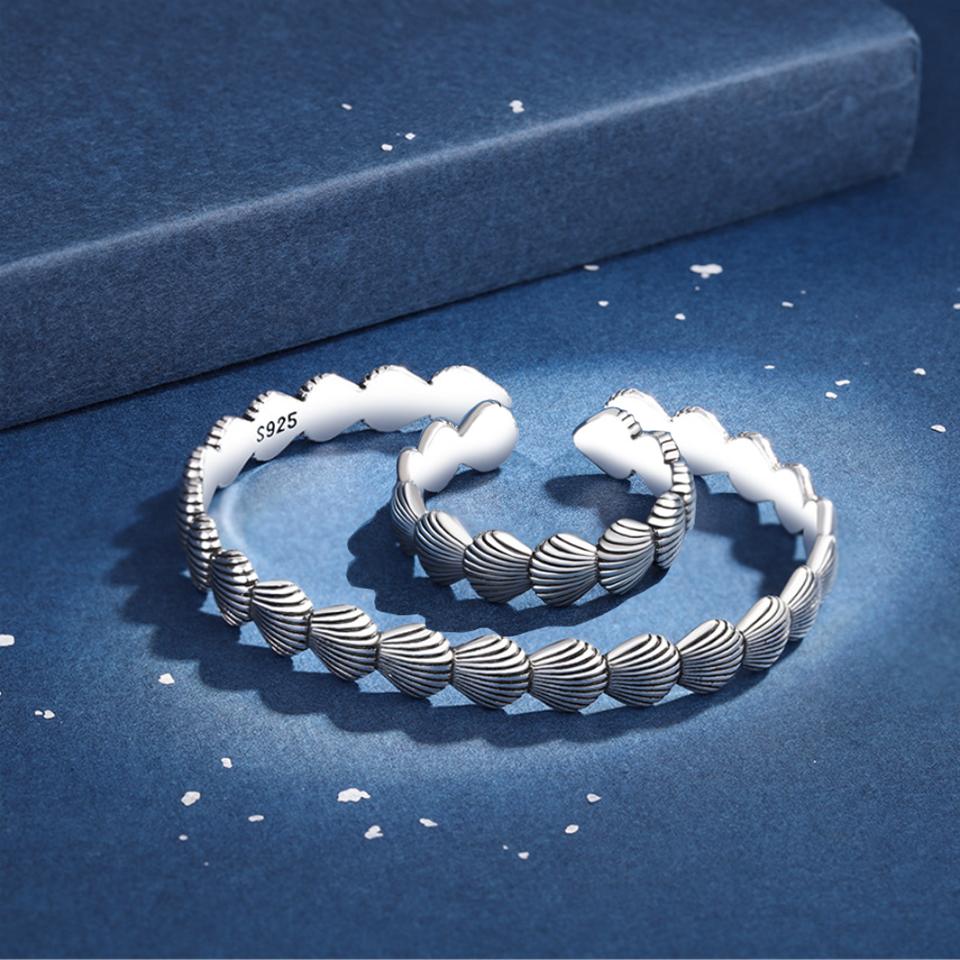 Buyee 925 Sterling Silver Couples Jewelry Sets Shell Shape Simple Open Bangle Ring for Woman Man Fashion Fine Jewelry Circle